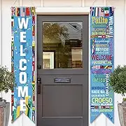 2 PCS Multicultural Decorations Banner International Welcome Flags Decorations 12x60 Inch Around The World Decorations Banners Sports Events Club Birthday School Classroom Party Supplies Deco (World