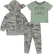 [STAR WARS] The Mandalorian Toddler Boys' Baby Yoda Hoodie, T-Shirt, and Pants Set