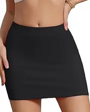 [We1Fit] Women's High Waist Bodycon Black Mini Pencil Skirt y2k Skorts Leopard Cheetah Short Skirts with Shorts Underneath