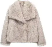 [OULIWANGLUO] Women's Faux Fox Fur Short Coat Fluffy Faux Fur Plush Winter Jacket Shaggy Parka Short Coats
