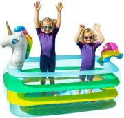 BATURU Unicorn Kiddie Pool for Toddler, Kids Pool with 3 Air Chamber for Ages 3+