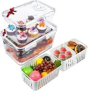 Bread Box for Kitchen Countertop, Bread Keeper Airtight Time Recording with Lid for Homemade Bread, Toast, Multifunction Bread Food Fruit Storage Holder with Removable Colander & Clapboard, White Set