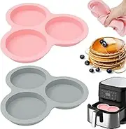2PCS Silicone Muffin Pans, 3 Cavity Nonstick Silicone Air Fryer Egg Pan, Heat-Resistance & Reusable Round Cupcake Baking Pan for Air Fryers, Foldable Nonstick Muffin Tray Cake Mold for Chocolate (A)