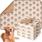 VerdeRoot Reusable Puppy Training Pads, Waterproof 4-Layer Protection, Soft & Breathable, Paw Print Design, Machine Washable, for Dog Crate, Car Seat, Sofa, and Bed Protection, Beige (Small)