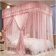 2-in-1 Double-Layer Bed Canopy Mosquito net, Four Season Bedroom Decorative Bed Curtain, U-Shaped Guide Aluminum Alloy Bracket (Color : Pink, Size : 180X220X210CM)