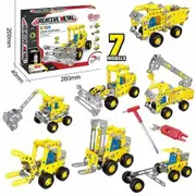 7 in 1 STEM Toy Set for Boys Learning Engineering Metal Construction Toys Assembly Vehicle Model Boys Chirstmas birthday Gifts