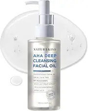 NATUREKIND AHA Deep Cleansing Facial Oil with Jojoba Oil, Tea Tree Oil, PHA and Centella Asiatica, Korean Blackhead Remover, Pore Cleaner and Sebum Remover, 145ml, 4.9 fl. oz.