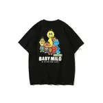 K-POP酷寶寶上衣街裝BAPE BABY MILO芝麻T恤男新款短袖寬鬆大碼情侶哥白上衣短T恤