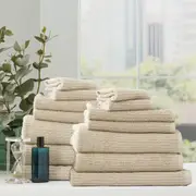 14pc Renee Taylor Cobblestone Bath/Hand Towel Set Cotton Ribbed 650 GSM Stone