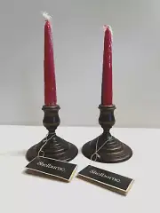 New Vintage Cornwall Primitive English Candlesticks Turned Wood made in USA!