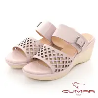 在飛比找momo購物網優惠-【CUMAR】鏤空皮革楔型涼鞋楔型涼拖鞋(粉紅色)