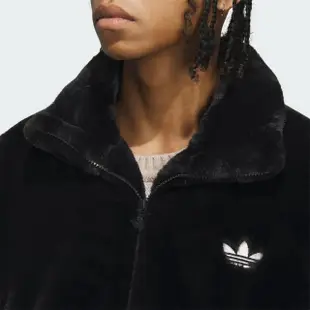 【adidas 愛迪達】FUR Logo JKT U 男女 立領 外套 亞洲版 休閒 三葉草 毛絨 保暖 黑白(IN0981)