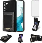[Asuwish] Phone Case for Samsung Galaxy S23 5G Wallet Cell Cover with Tempered Glass Screen Protector and RFID Slim Credit Card Holder Slot Stand S 23 23S GS23 G5 SM-S911U 6.1 inch Women Men Black