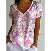 Women's T Shirt Graphic 3D Fashion Stylish Casual Short Sleeve V Neck Regular Tops Daily Going out Weekend Print Light Green Pink Blue Purple Summer Spring