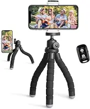 Phone Tripod Stand, Portable Cellphone Camera Tripod with Bluetooth Remote, Compatible with iPhone and Android Phone, Great for Selfies/Vlogging/Streaming