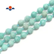 Green Blue Amazonite Prism Cut Double Point Faceted Round Beads 9x10mm 15.5''Std