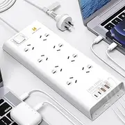 120W Powerboard USB C - Surge Protection Power Board 8AC, Fast Charging Power Strip Surge Protector for Laptops, 8-Outlet with 4 USB Power Outlet, 1.8M Extension Cord and Switch for Home & Office
