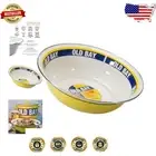 Stainless Steel Rimmed 4Qt Old Bay Enamel Serving Bowl - Elegant Tableware