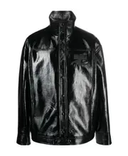 logo-patch faux-leather jacket M Black
