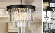 AXILIXI Modern Crystal Chandeliers 16” Black Ceiling Pendant Light Fixture 3