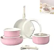 Gourmetific Cookware Set, 5/15 Piece Gourmetific Ceramic Cookware Set Stackables, with Detachable Handle, Oven Safe, Easily Clean, Suitable for Kitchen (Pink,5Pcs)