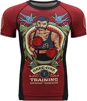 [Hardcore Training] Men's Rash Guard Compression Short Sleeve MMA Jiu Jitsu No-Gi Tight BJJ Grappling Base Layer Combat