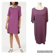 Eileen Fisher Curan Viscose Jersey Dress Purple NWT Size Large 1/2 Sleeves