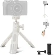 NEEWER Mini Desktop Selfie Stick Tripod Compatible with iPhone GoPro Insta360 DJI with 360° Ball Head Elevated Central Axis, Metal Portable Small Desk Camera Webcam Cell Phone Vlog Stand, TP43 White