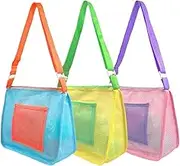 Beach Bag 3X Set, Sandproof Mesh Toy Organizer Purses, 11.8x9.8x3.9 inches Adorable Summer Vacation Bag, Compact Waterproof Reusable Travel Bags for Kids Family Camping
