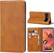 [Cavor] for Google Pixel 6 Case, Pixel6 Cowhide Pattern PU Leather Cases Flip Magnetic Kickstand Book Wallet Cover Phone Case with Card Slots(6.4") -Light Brown