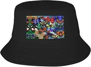 [FSCEV] Hand Drawn Color Butterfly Adult Double-Layer Fisherman Hat Women Men Beach Sun Hat Travel Foldable Brim Fishing Black, Black, One size