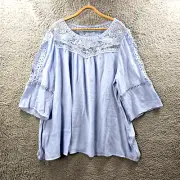 New Autograph Womens Blouse Tunic Top Plus Size 22 Blue Lace Trim Cold Shoulder