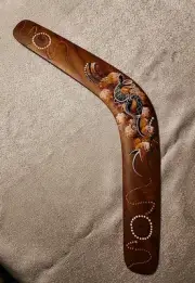 Australian Aboriginal Hand Painted Boomerang 18” Gundungurra Tribe Signed