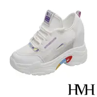 在飛比找momo購物網優惠-【HMH】時尚透氣網面潮流拼接造型厚底內增高休閒運動鞋(紫)