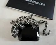 New ✿*ﾟEMPORIO ARMANI Jeweled Lizard RESTING ON THE STONE Large Pin Brooch*^