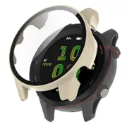 For Garmin Forerunner 255 Anti-scratch Anti-fall Hard PC Watch Case Protective Cover with Tempered Glass Screen Protector Ivory White