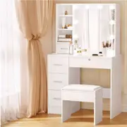 5 Drawers Artiss Dressing Table Set Stool 10 Led Bulbs White