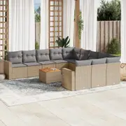 vidaXL 12 Piece Garden Sofa Set with Cushions Mix Beige Poly Rattan