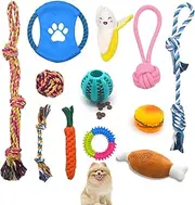 12 Packs of Tough Dog Toy Set,Puppy Teething Toy Dog Chew Rope Puppy Ball Interactive Toy to Relieve Boredom and Stress, Durable Puppy Chew Rope Toy