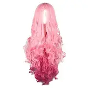 Cosplay Costume Wig Synthetic Wig Curly Middle Part Wig Long PinkRed Synthetic Hair 28 inch Men's Party Pink Halloween Wigs