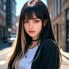 Black with Blonde Wigs for Women, Long Straight Stripes Color Wigs with Bangs...
