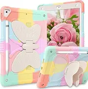YINLAI Case for iPad 9.7 for Kids, iPad 6th 5th Generation Case (2018/2017), iPad Air 2 Case, iPad Pro 9.7 Case Butterfly Kickstand Shockproof Protective Tablet Cover with Pencil Holder, Colorful Pink
