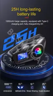 Motorcycle Intercom Helmet Bluetooth Headset LCD Display FM Radio Music Share
