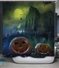 Halloween Shower Curtain Graveyard Spooky House Jack O Lanterns Moon Bat Pumpkin