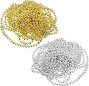 NILLOS Christmas Bead Chains, 10 M Golden & Silver Ball Chains for Jewelry Making, Christmas Decoration