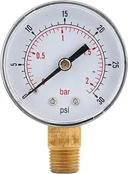 Pressure Gauge 50mm 1/4 BSPT Brass Thread for Fuel Air Oil Gas Water Y50(0-30PSI 0-2Bar)