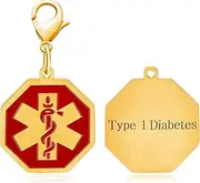 [Tobestu] Red Medical Symbol Keychain for Women Men - Platinum/Gold Plated Octagon Medical Alert Keychains YA4677