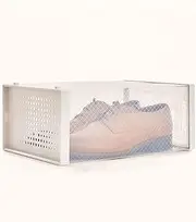 6PCS Sneaker Display Case Clear Shoe Storage Box Transparent Plastic Shoe Boxes Stackable Shoe Container Organiser (35x25x19cm)