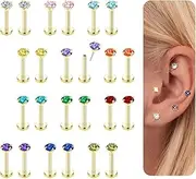 [Kakonia] Tragus Piercing Jewellery Surgical Steel Cartilage Earrings for Women Men Gold Silver Flat Back Stud Earrings 20G Threadless Push in Labret Studs Conch Helix Lip Bar Piercing Jewellery