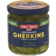 Three Threes Australian Gherkins Sweet Sliced 400g